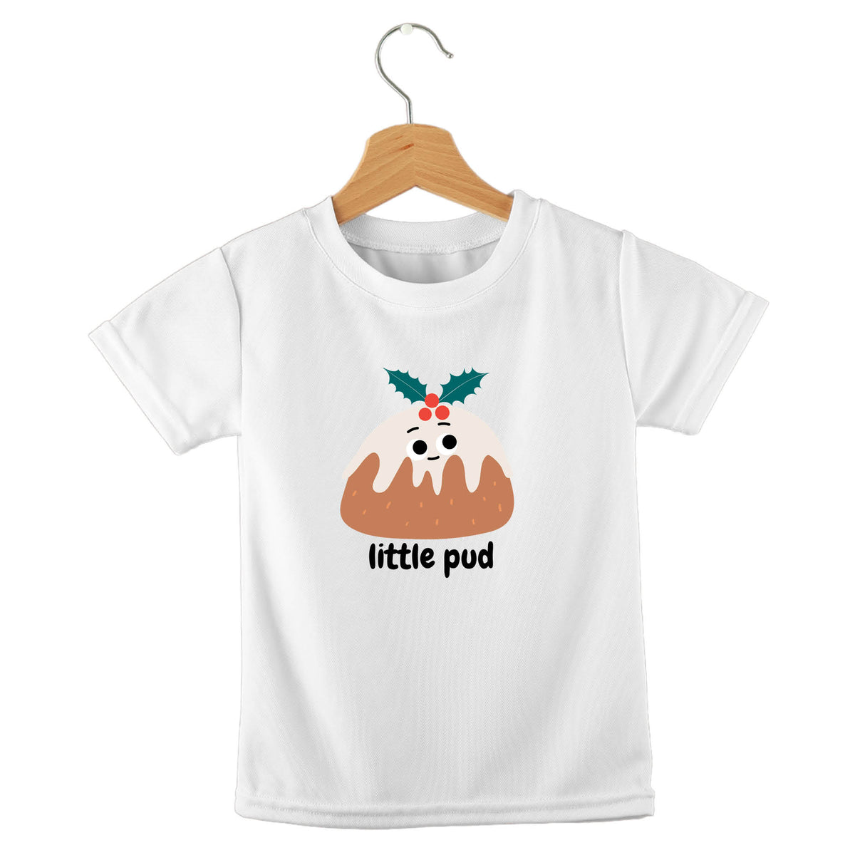 Personalized kids birthday t-shirt – Christmas pudding festive design | myartworkplate.com – front view