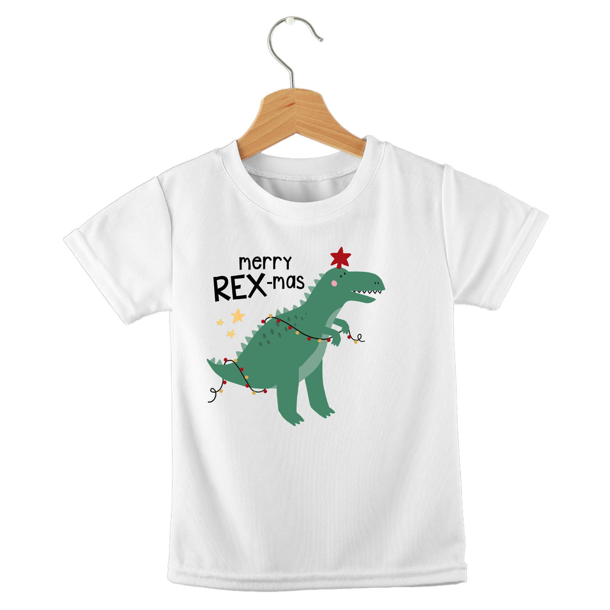Personalized kids birthday t-shirt – merry Rexmas dinosaur Christmas design | myartworkplate.com – front view