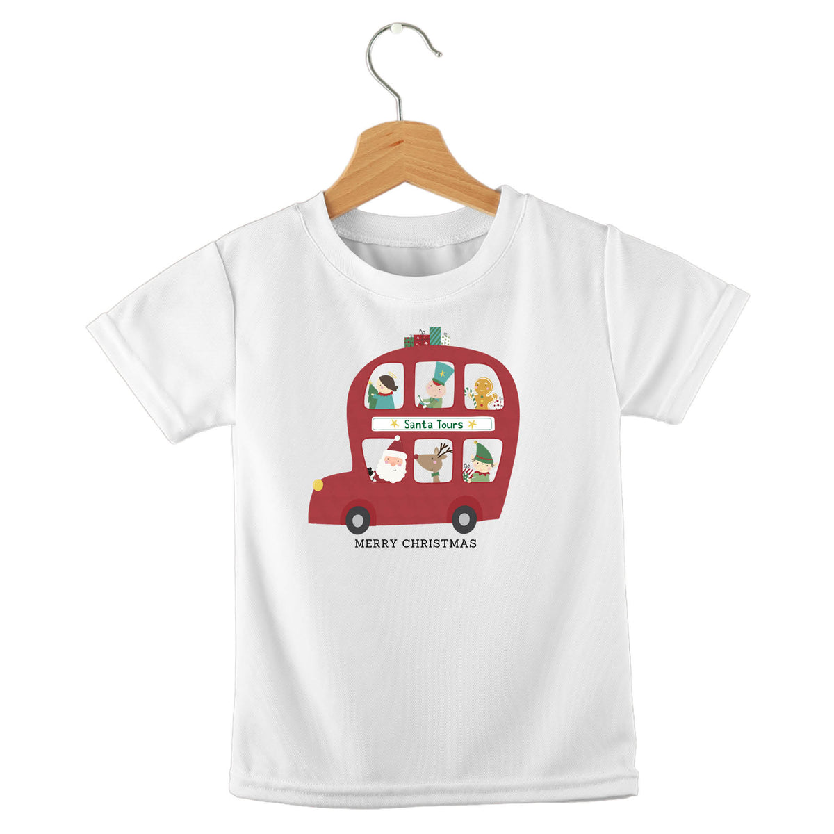Personalized kids birthday t-shirt – Santa bus Christmas design | myartworkplate.com – front view