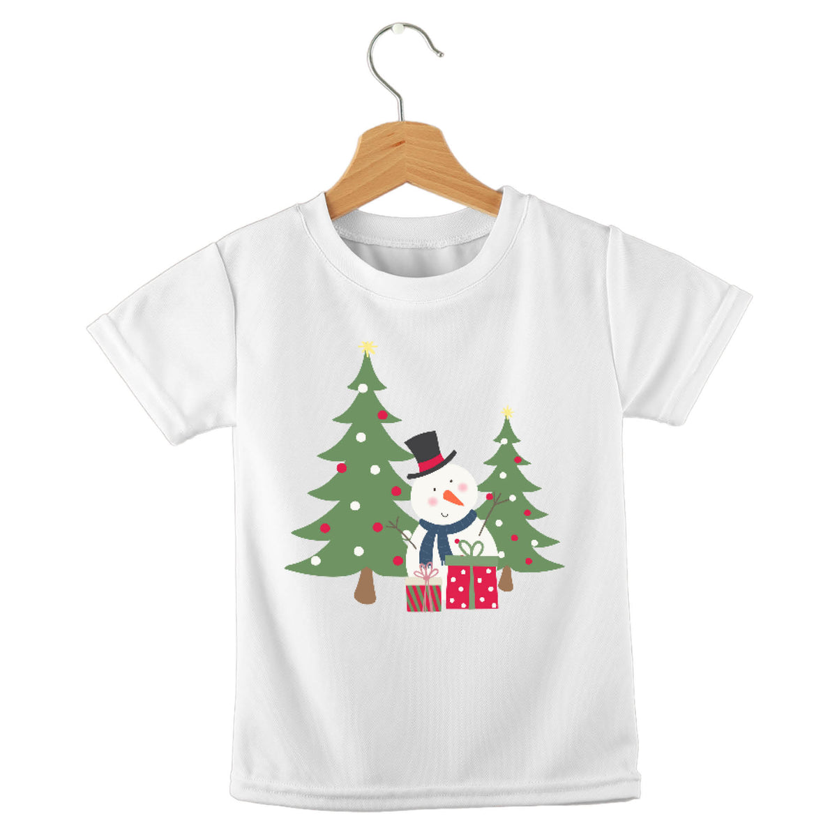 Personalized kids birthday t-shirt – snowman village Christmas design | myartworkplate.com – front view