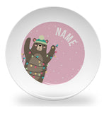 plate - my design - brown bear lights snow - pink