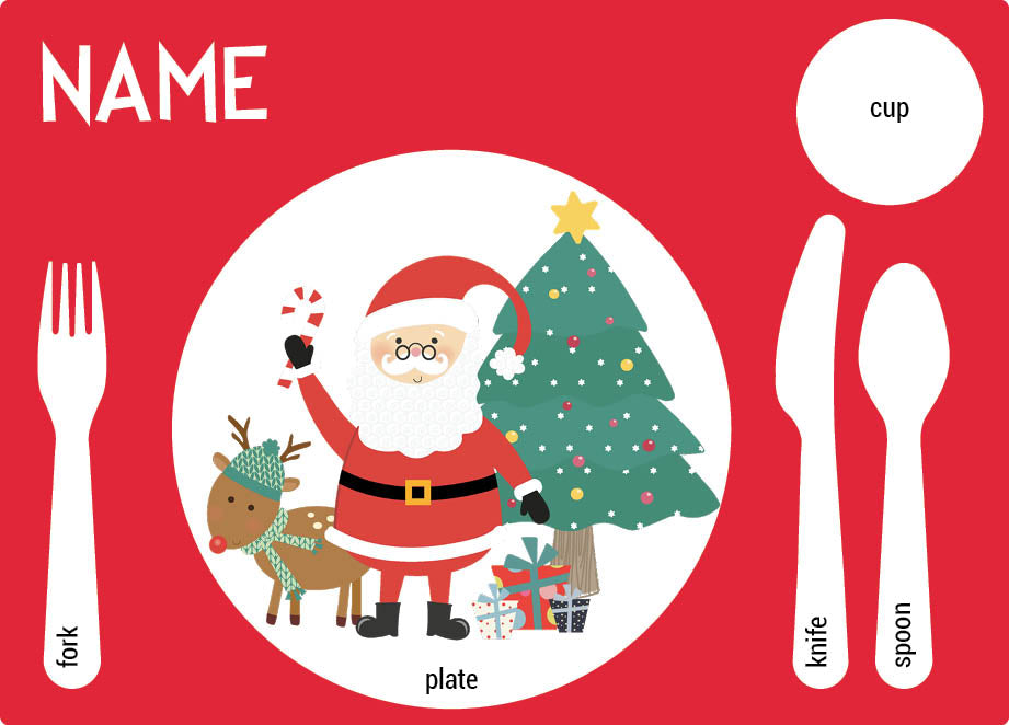 Personalized kids placemat – family Christmas festive design | myartworkplate.com