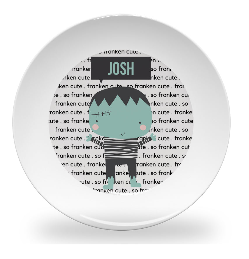Personalized kids plate – Halloween cute Frankenstein design | myartworkplate.com