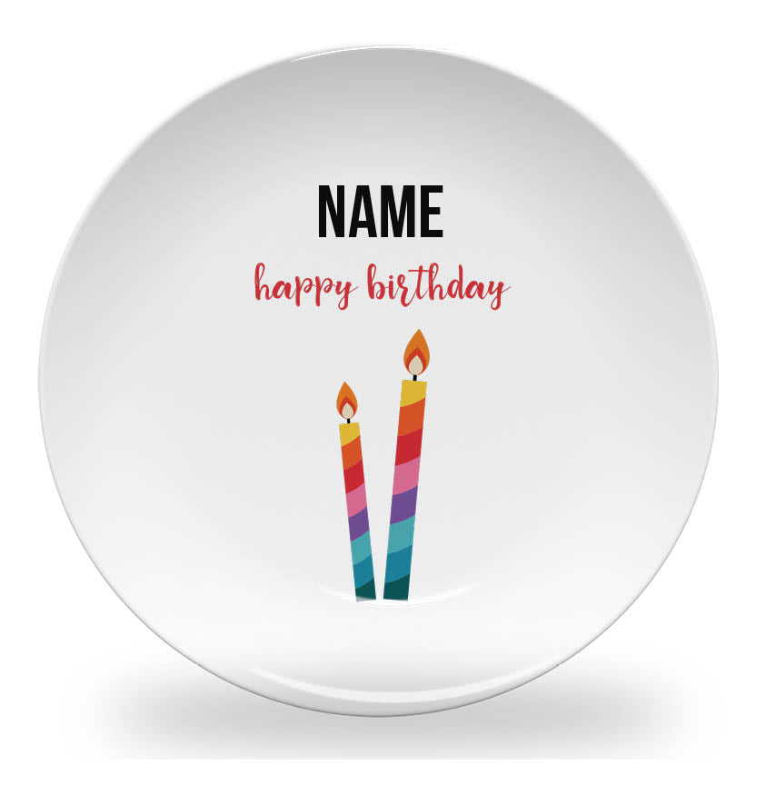 Personalized kids plate – birthday candles personalised design | myartworkplate.com – front view