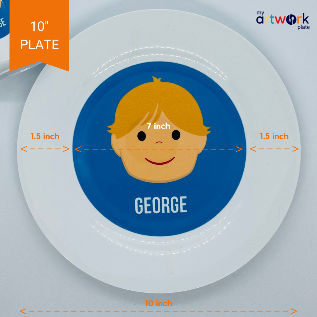 Personalized kids plate – pink dinosaur crowd design for girls | myartworkplate.com – detail close-up
