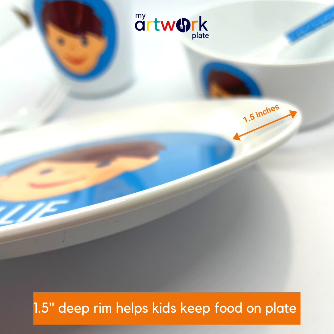 Personalized kids plate – crisscross star pattern design | myartworkplate.com – lifestyle shot
