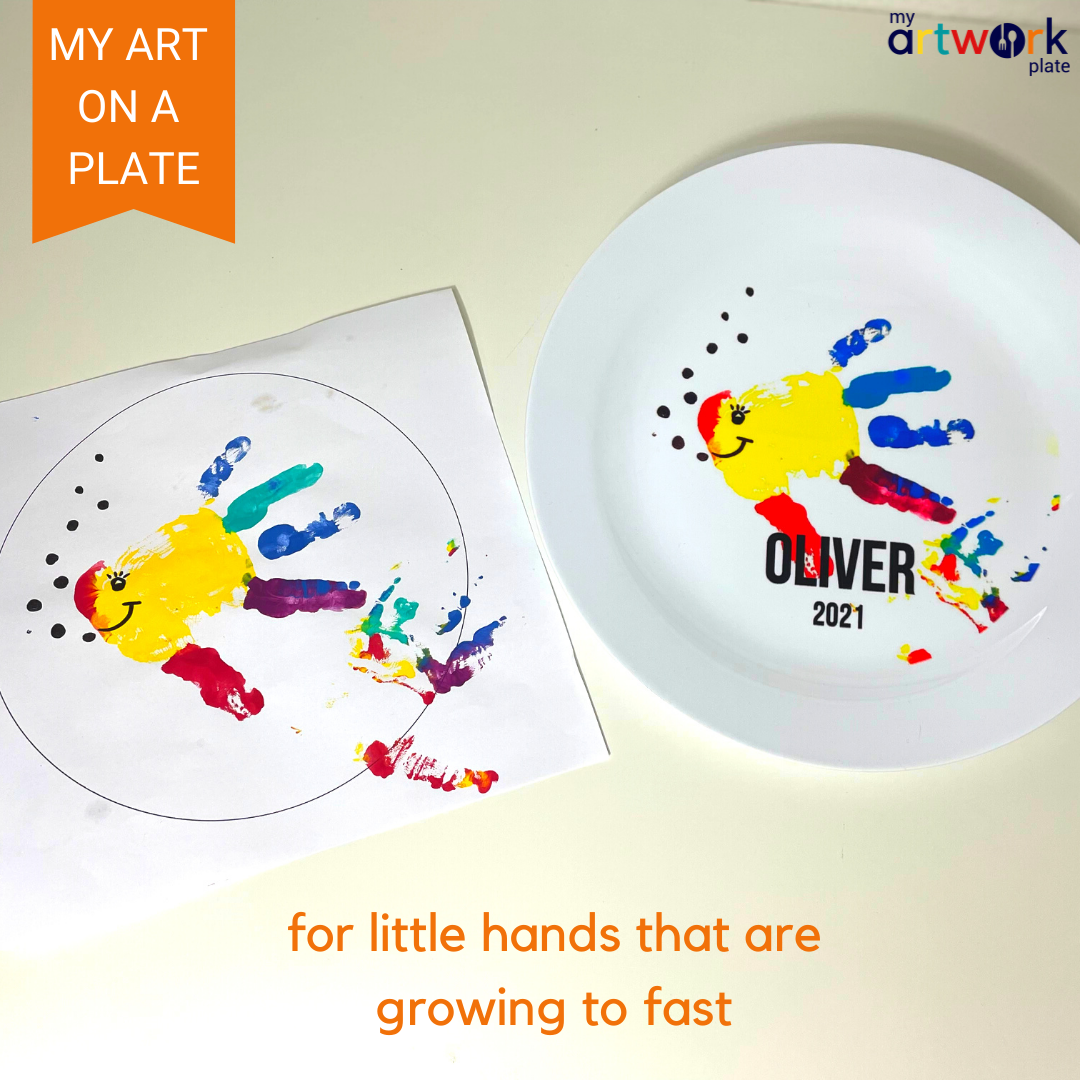 Personalized kids plate – custom photo upload design | myartworkplate.com – side angle