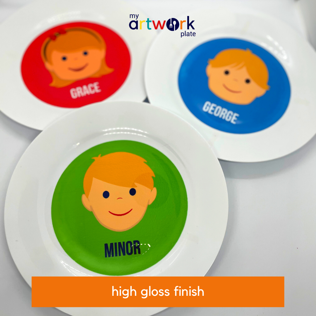 Personalized kids plate – crisscross star pattern design | myartworkplate.com – side angle