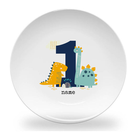 Personalized kids plate – birthday dinosaur numbers design for boys | myartworkplate.com