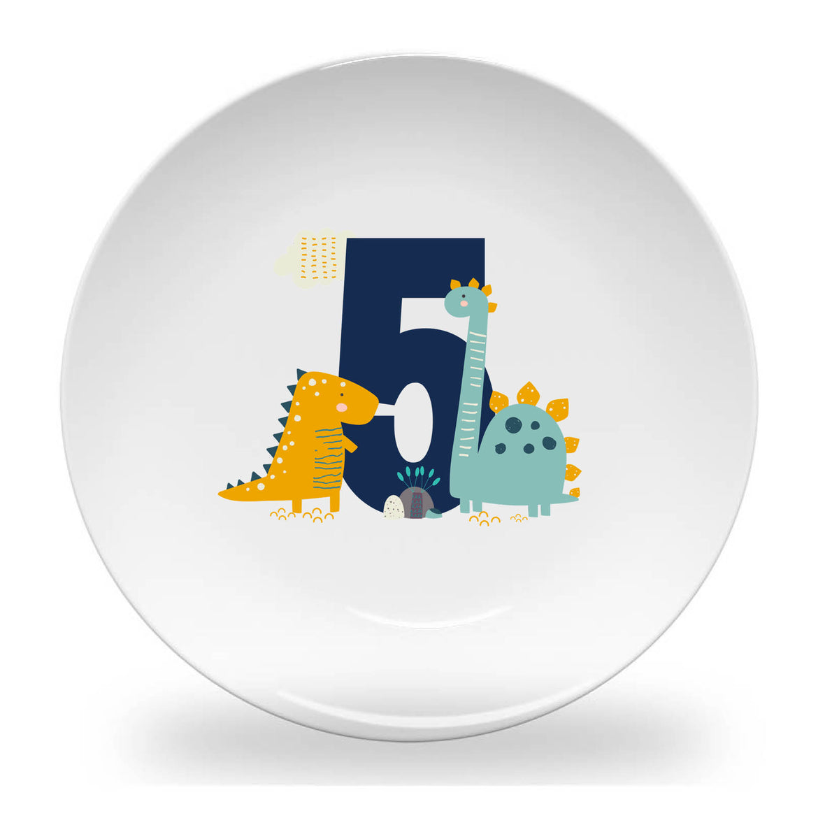 Personalized kids plate – birthday dinosaur numbers design for boys | myartworkplate.com – lifestyle shot