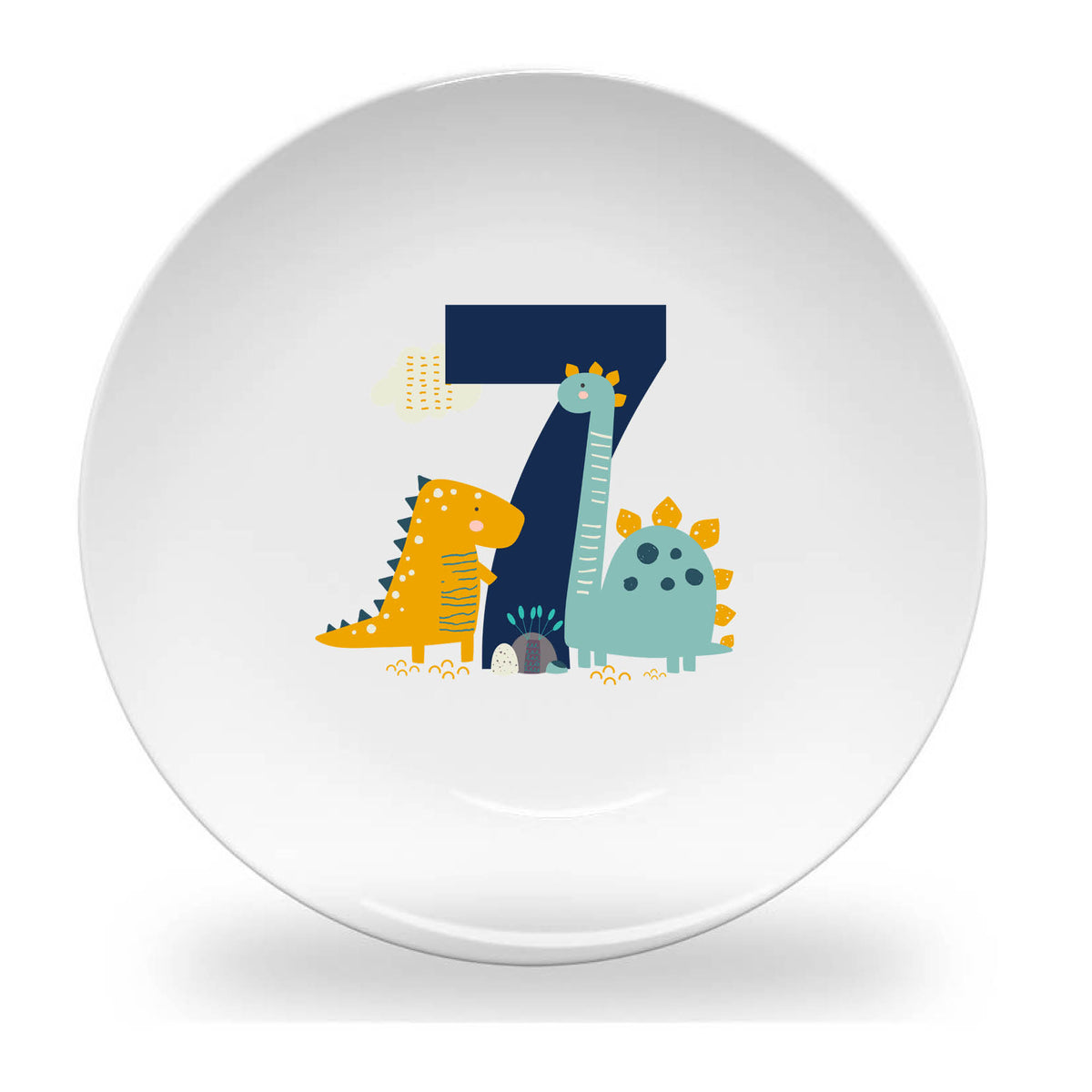 Personalized kids plate – birthday dinosaur numbers design for boys | myartworkplate.com – colour options
