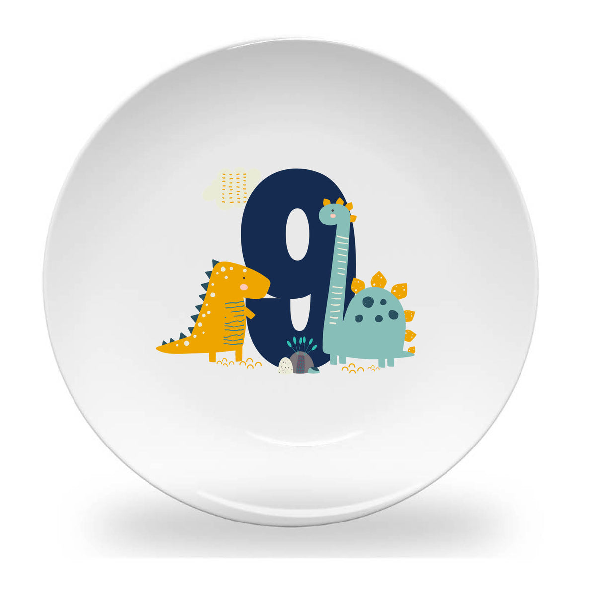 Personalized kids plate – birthday dinosaur numbers design for boys | myartworkplate.com – full set