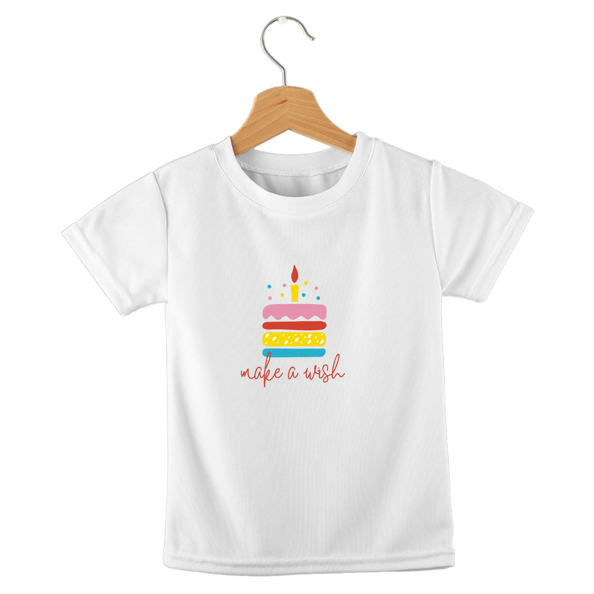 Personalized kids birthday t-shirt – birthday cake make a wish design | myartworkplate.com – front view