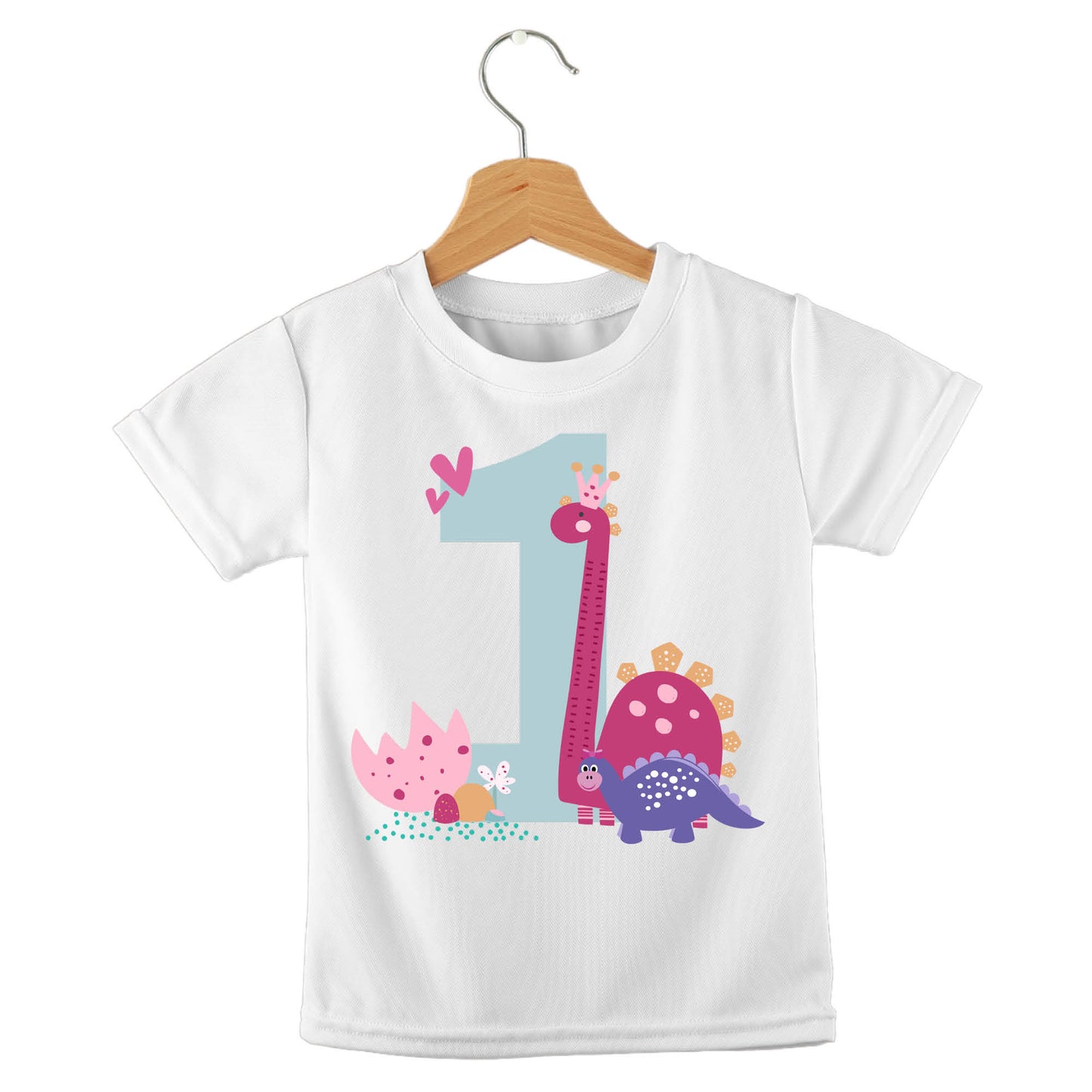 Personalized kids birthday t-shirt – dinosaur birthday girl design | myartworkplate.com – front view