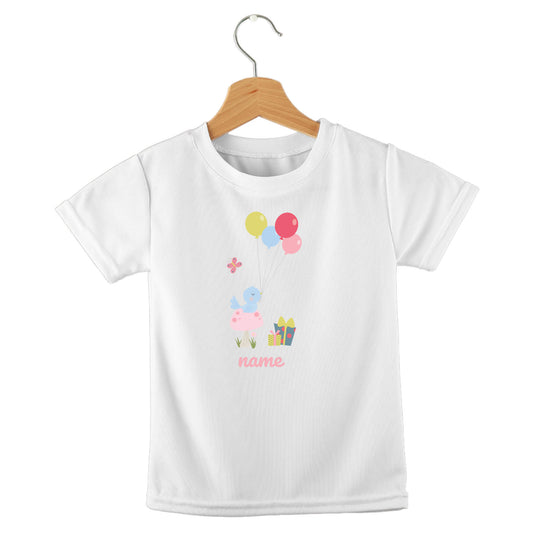Personalized kids birthday t-shirt – birthday girl bird with balloons design | myartworkplate.com