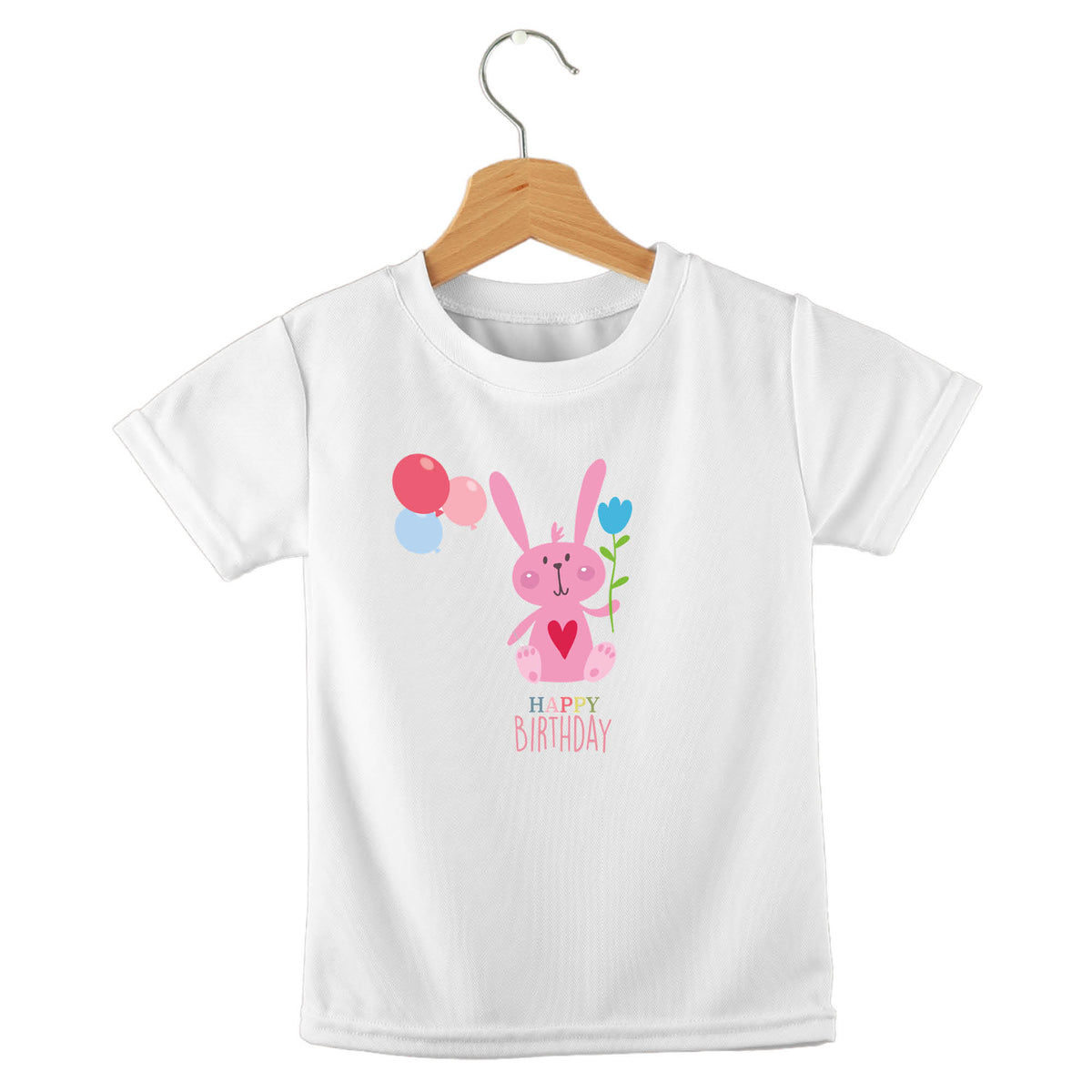 Personalized kids birthday t-shirt – birthday girl rabbit with balloons design | myartworkplate.com – front view