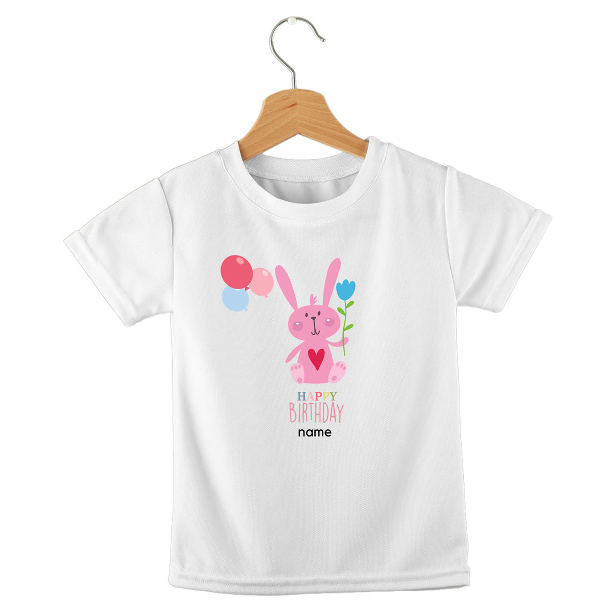 Personalized kids birthday t-shirt – birthday girl rabbit with balloons design | myartworkplate.com
