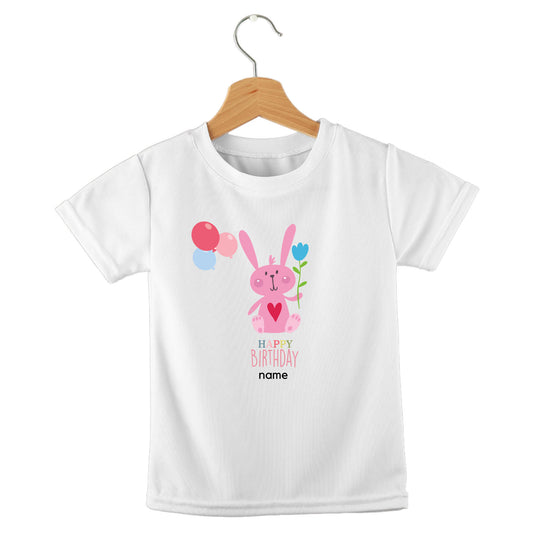 Personalized kids birthday t-shirt – birthday girl rabbit with balloons design | myartworkplate.com