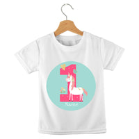 short sleeve t-shirt birthday girl unicorn aqua