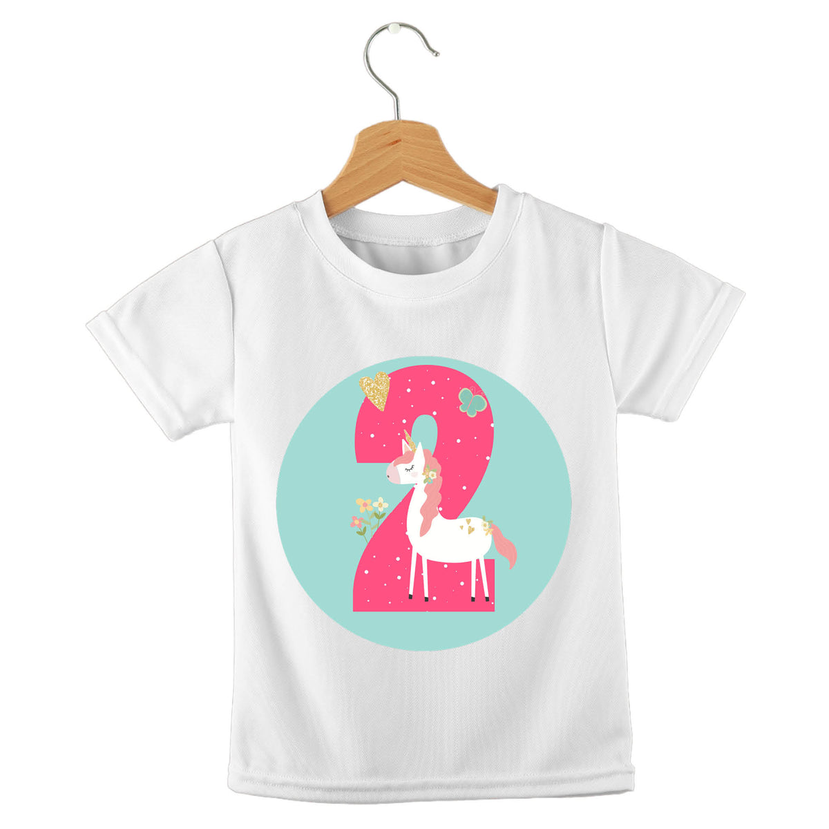 Personalized kids birthday t-shirt – birthday girl unicorn aqua design | myartworkplate.com – detail close-up