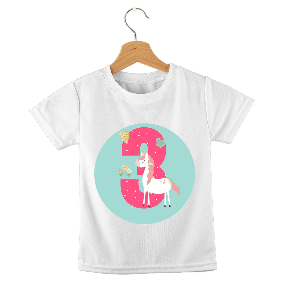 Personalized kids birthday t-shirt – birthday girl unicorn aqua design | myartworkplate.com – side angle