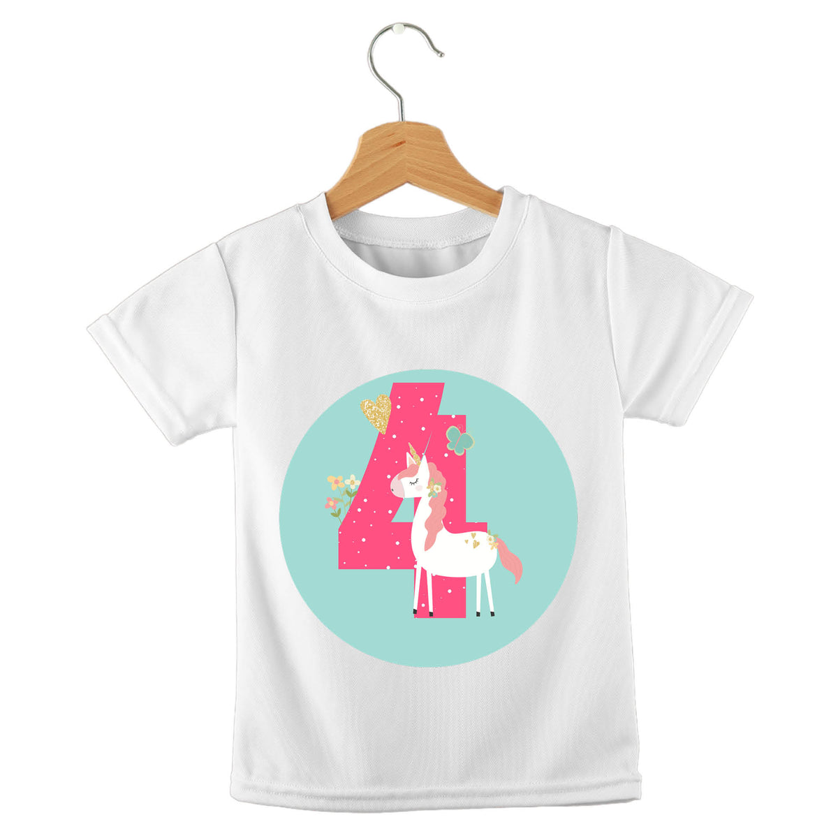 Personalized kids birthday t-shirt – birthday girl unicorn aqua design | myartworkplate.com – lifestyle shot