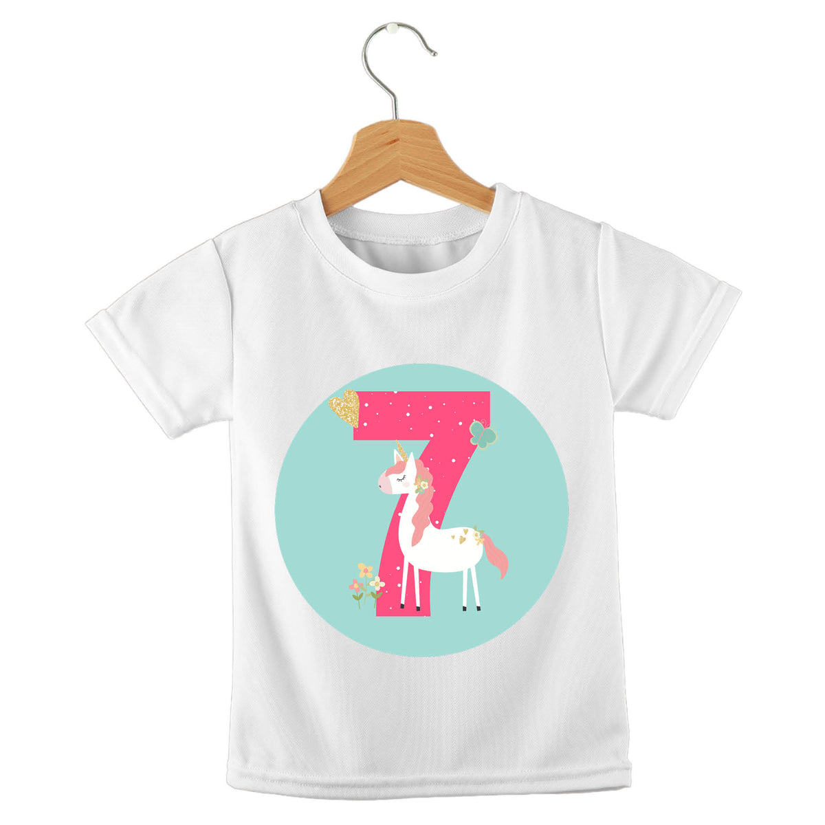 Personalized kids birthday t-shirt – birthday girl unicorn aqua design | myartworkplate.com – back view
