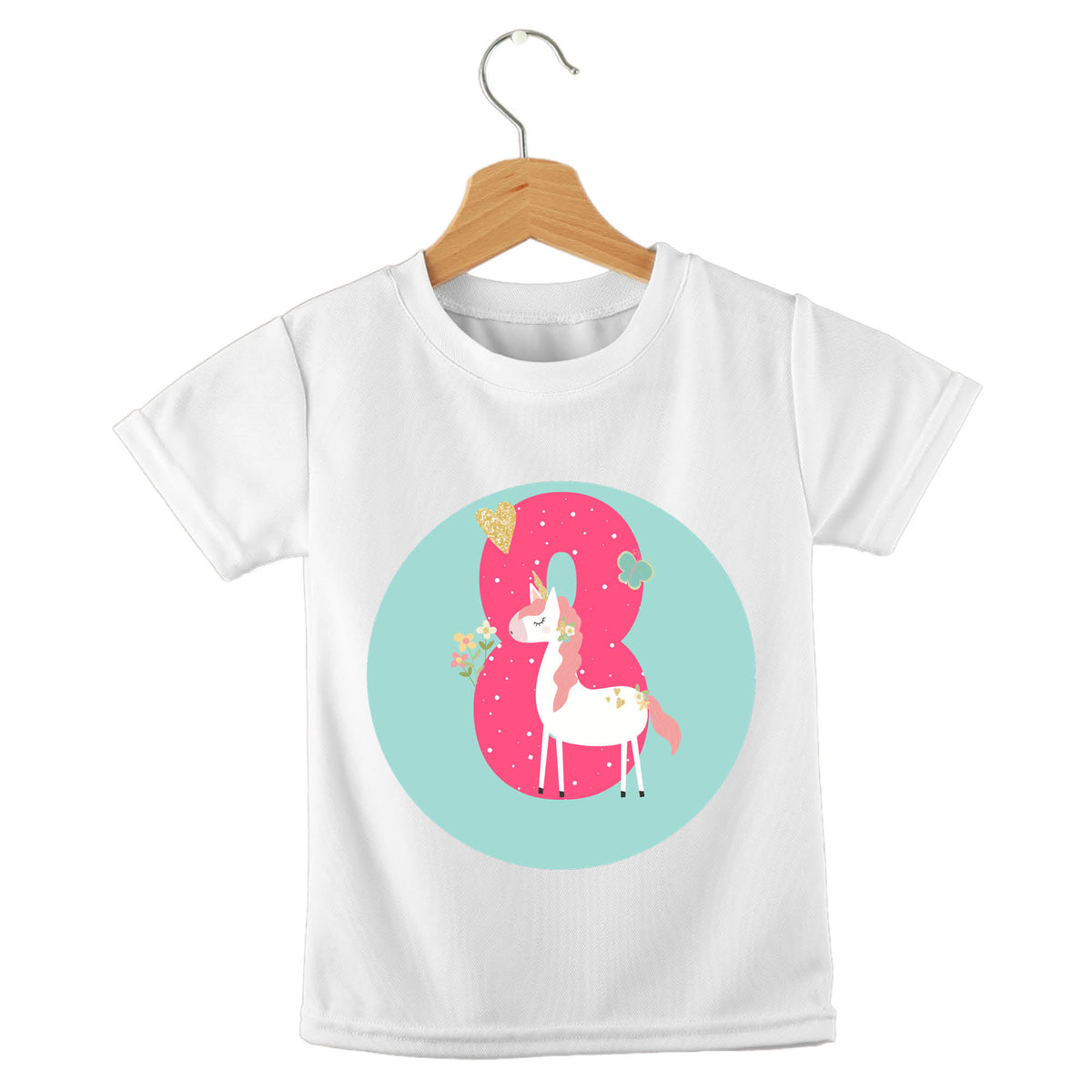 Personalized kids birthday t-shirt – birthday girl unicorn aqua design | myartworkplate.com – full set