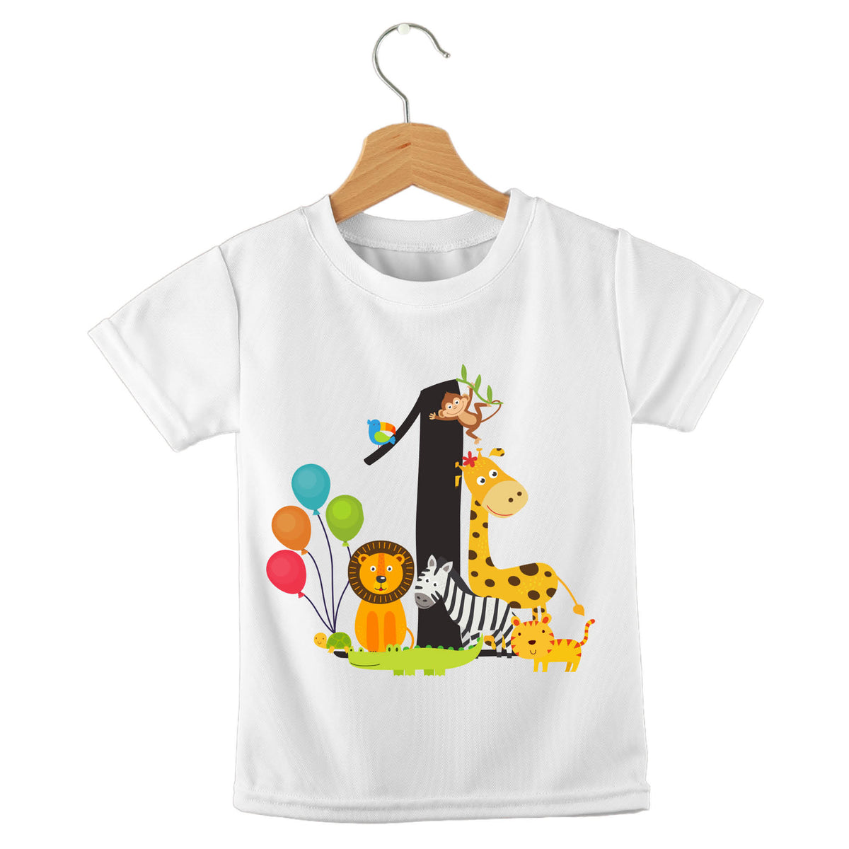 Personalized kids birthday t-shirt – jungle birthday animal numbers design | myartworkplate.com – front view
