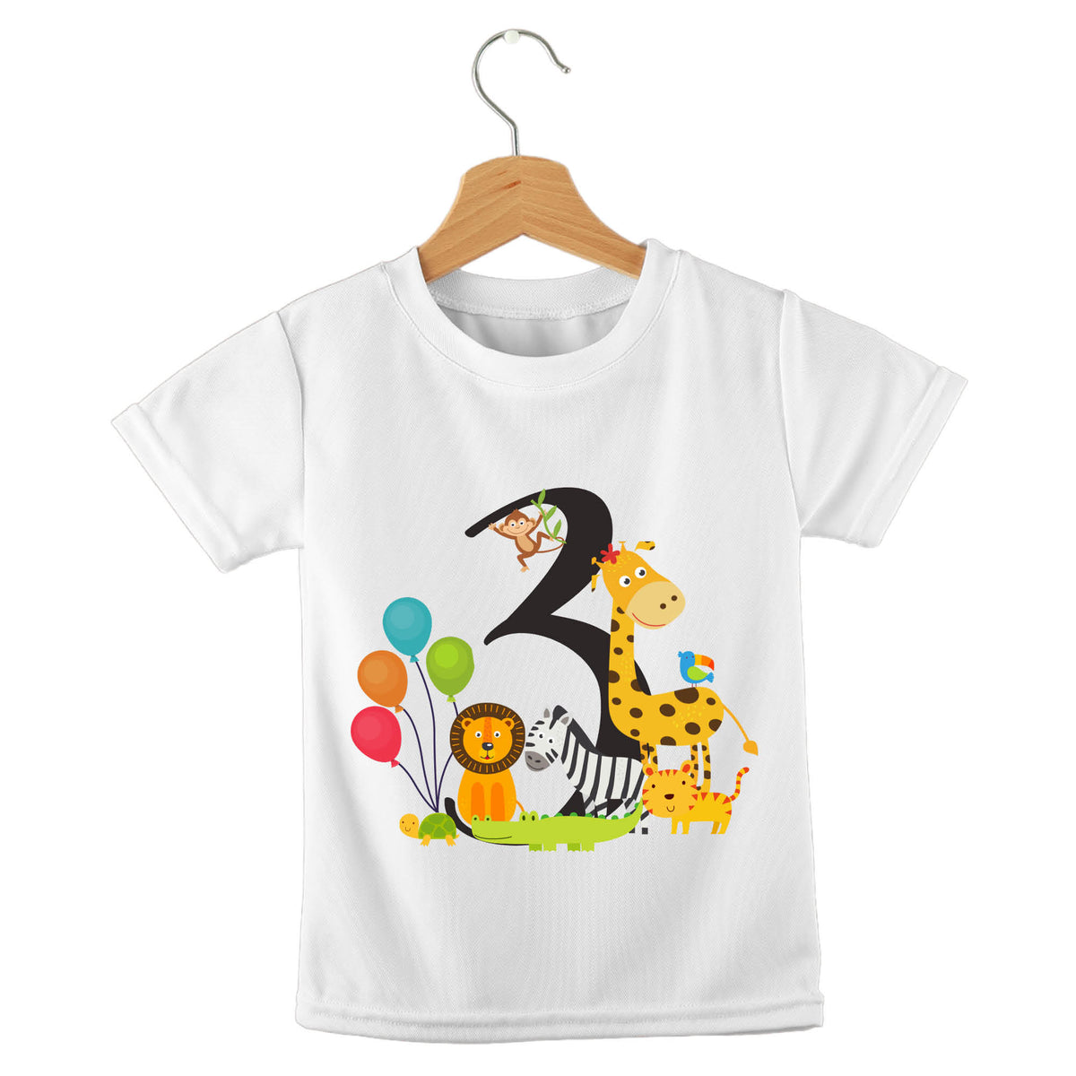 Personalized kids birthday t-shirt – jungle birthday animal numbers design | myartworkplate.com – side angle