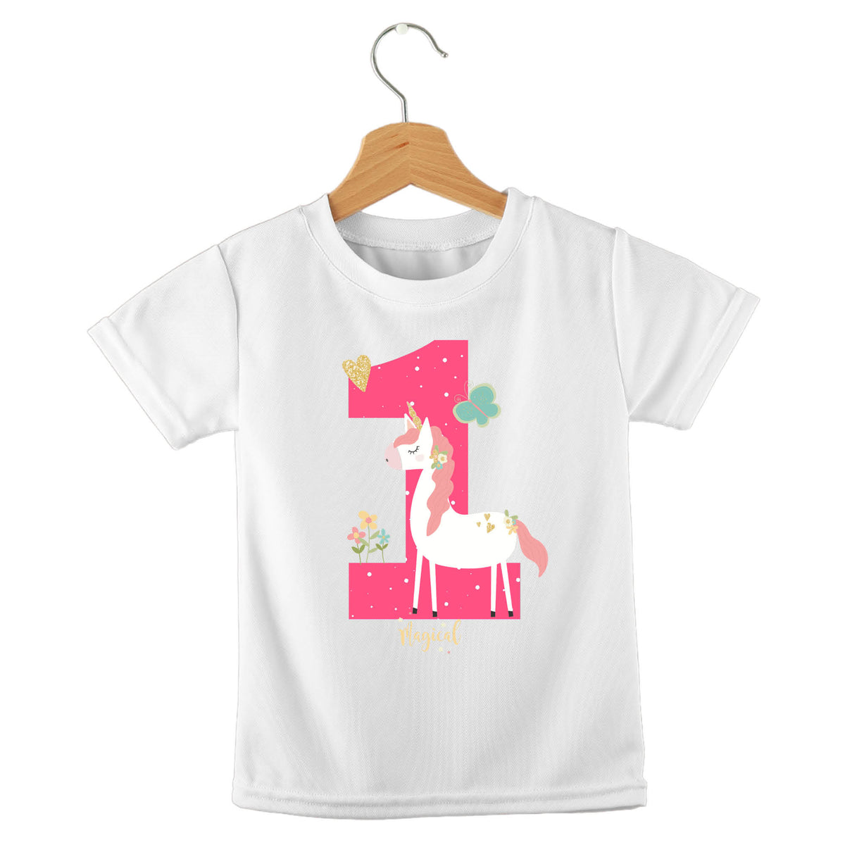 Personalized kids birthday t-shirt – birthday girl unicorn design | myartworkplate.com – front view