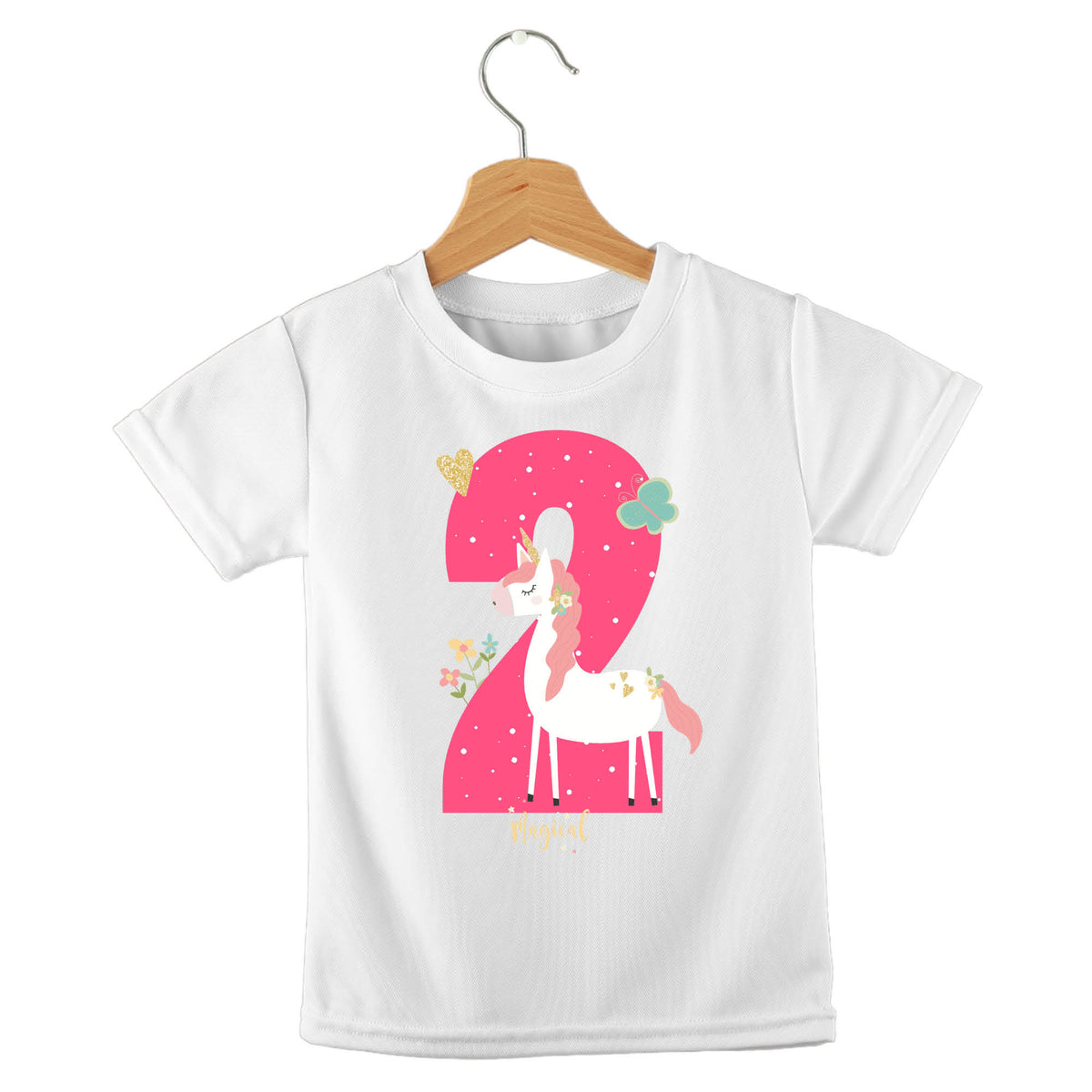 Personalized kids birthday t-shirt – birthday girl unicorn design | myartworkplate.com – detail close-up