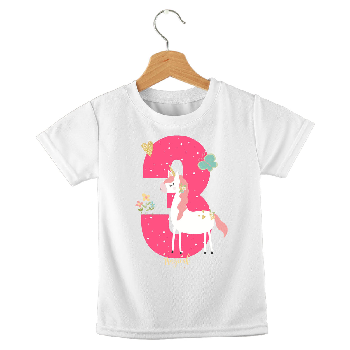 Personalized kids birthday t-shirt – birthday girl unicorn design | myartworkplate.com – side angle
