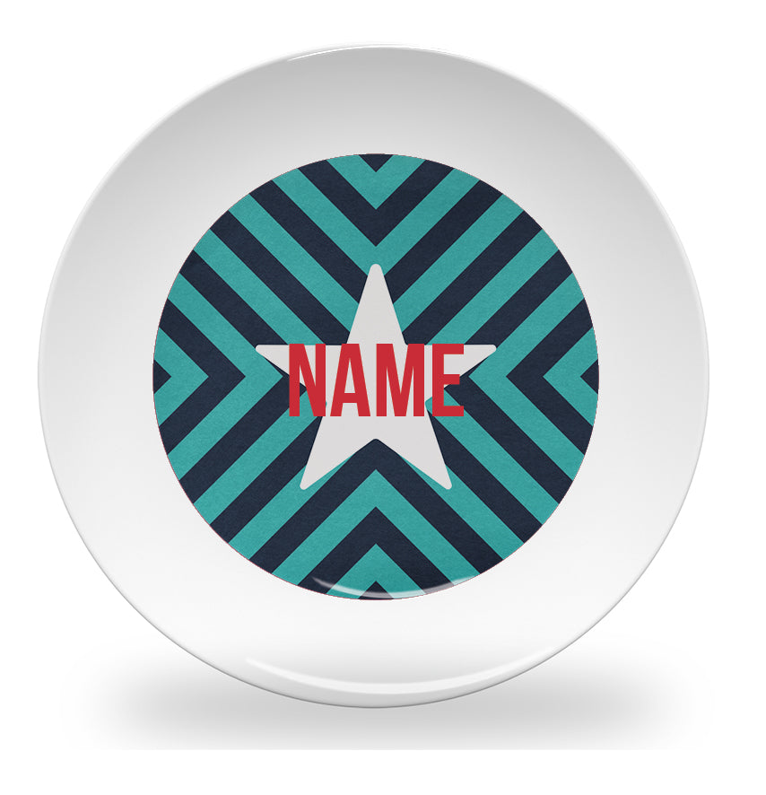 Personalized kids plate – crisscross star pattern design | myartworkplate.com