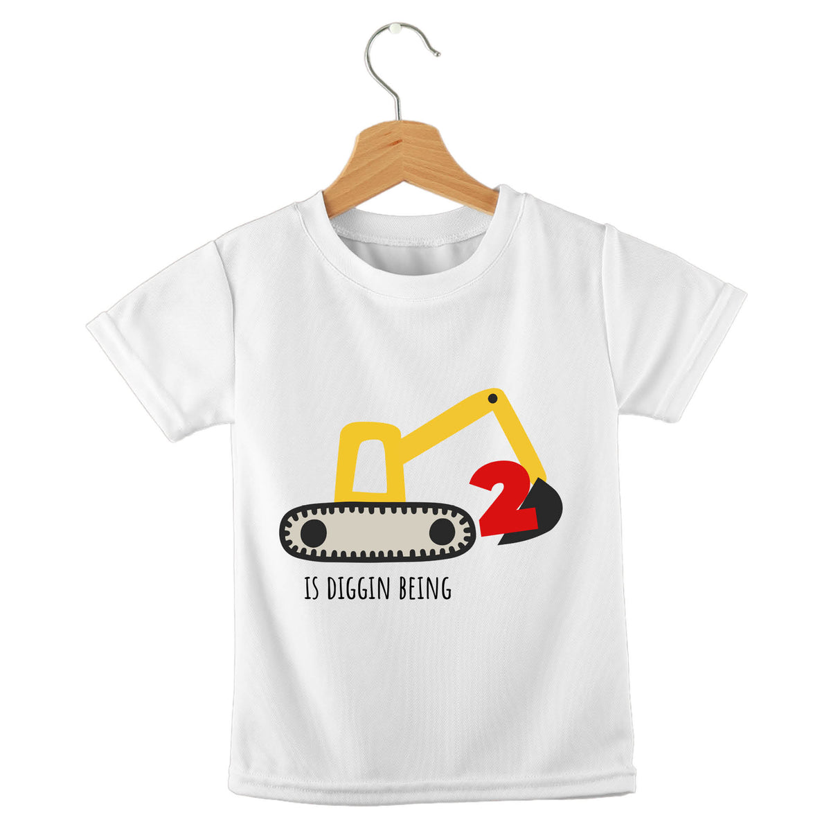 Personalized kids birthday t-shirt – diggin it construction design | myartworkplate.com – detail close-up