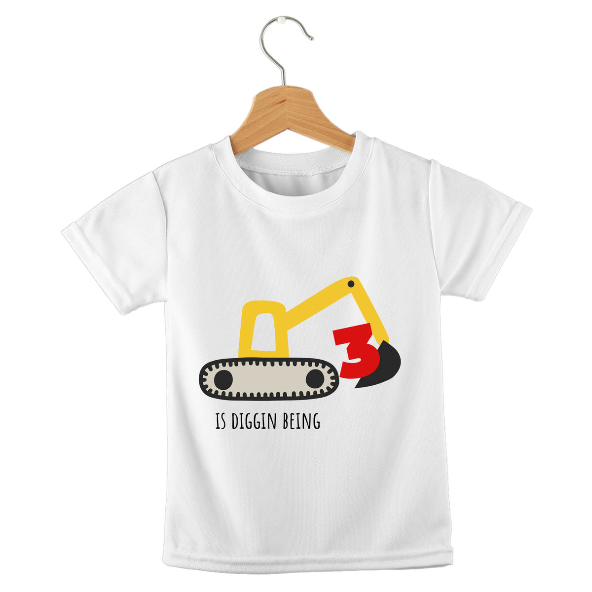 Personalized kids birthday t-shirt – diggin it construction design | myartworkplate.com – side angle
