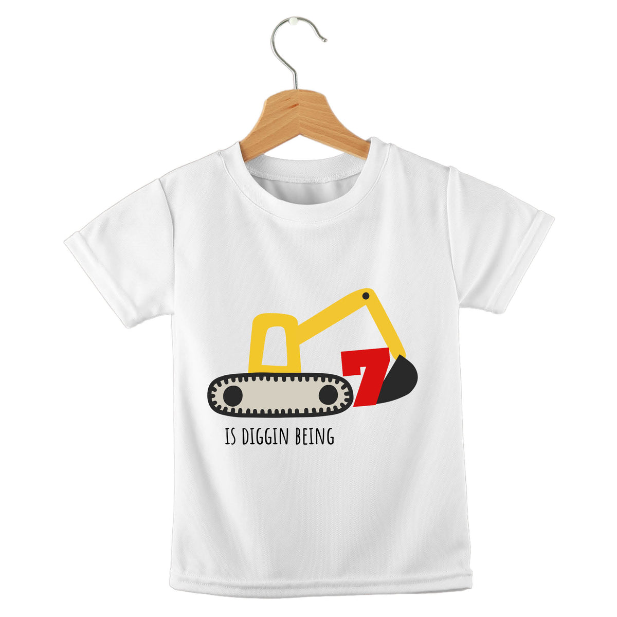 Personalized kids birthday t-shirt – diggin it construction design | myartworkplate.com – back view