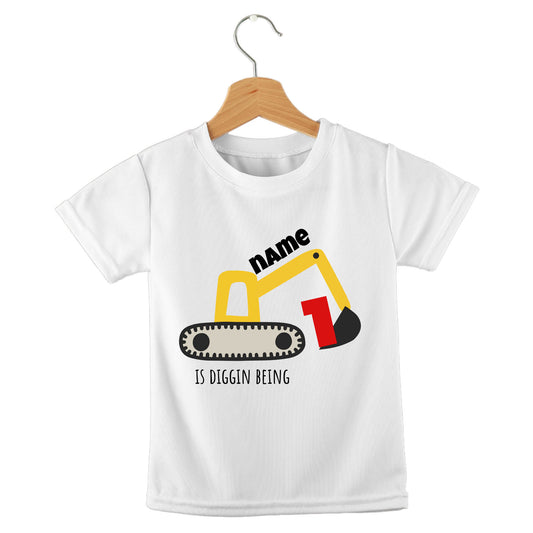 Personalized kids birthday t-shirt – diggin it construction design | myartworkplate.com