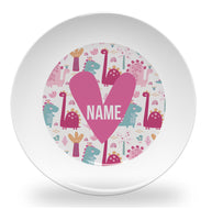 plate - my design - dino crowd pink