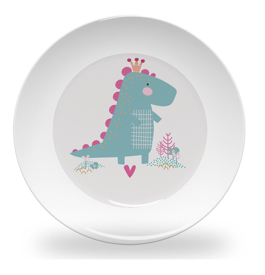 Personalized kids plate – dinosaur princess design for girls | myartworkplate.com – size guide