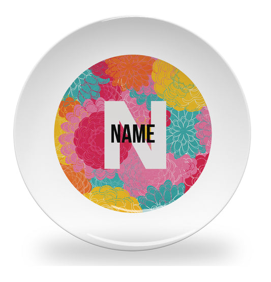 Personalized kids plate – flower alphabet learning design for girls | myartworkplate.com