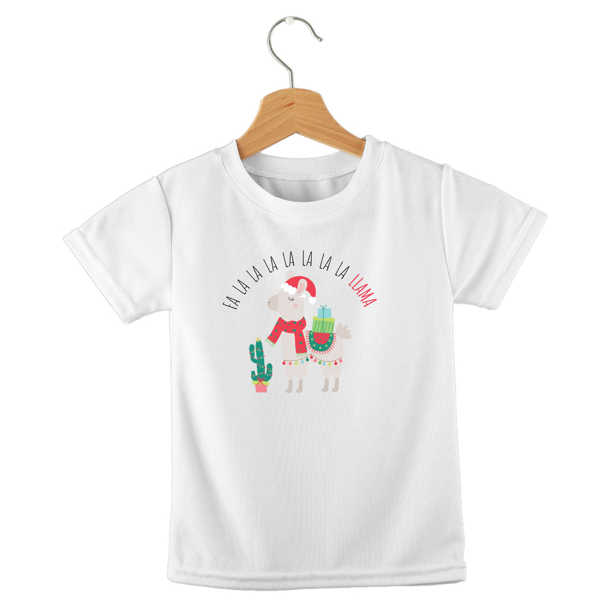 Personalized kids birthday t-shirt – fa la la la llama Christmas design | myartworkplate.com – front view