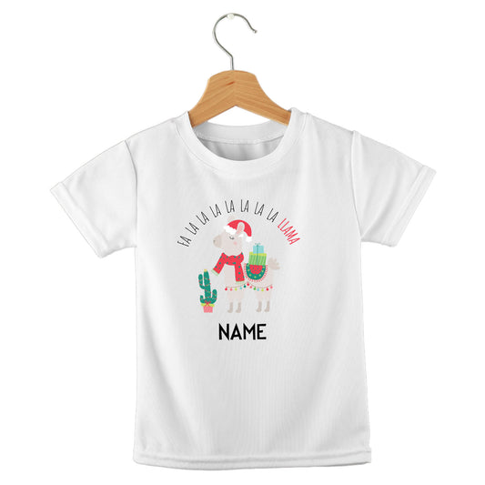 Personalized kids birthday t-shirt – fa la la la llama Christmas design | myartworkplate.com