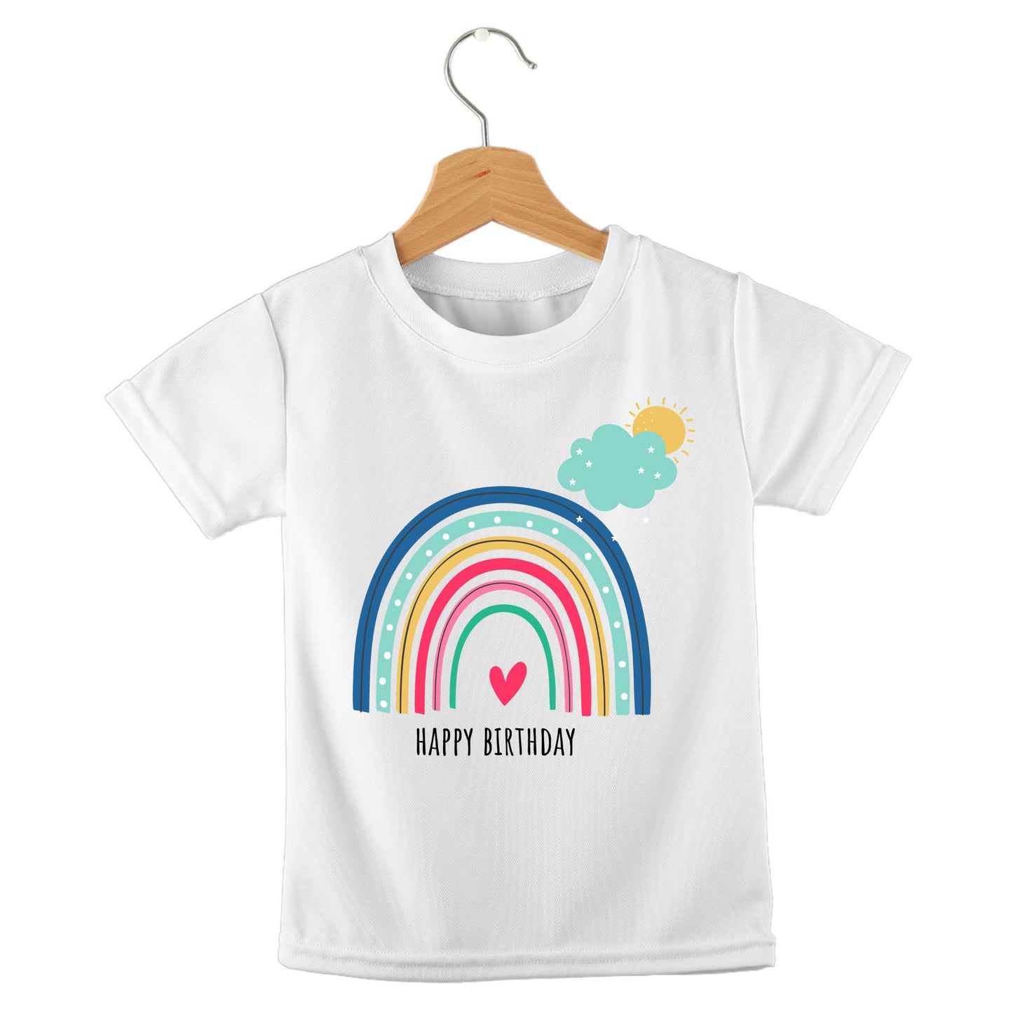 Personalized kids birthday t-shirt – rainbow birthday design | myartworkplate.com – front view