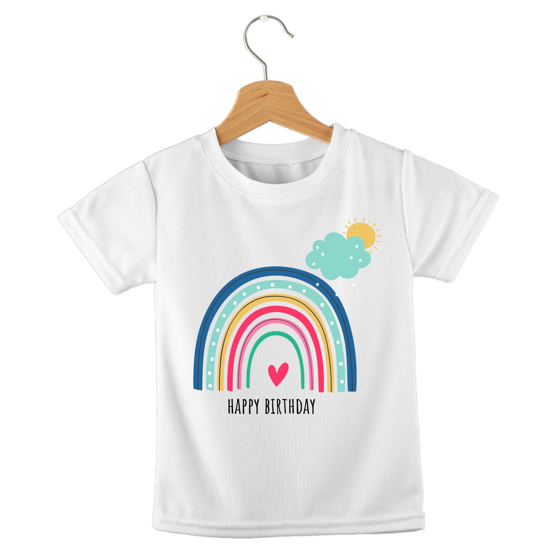 Personalized kids birthday t-shirt – rainbow birthday design | myartworkplate.com – front view