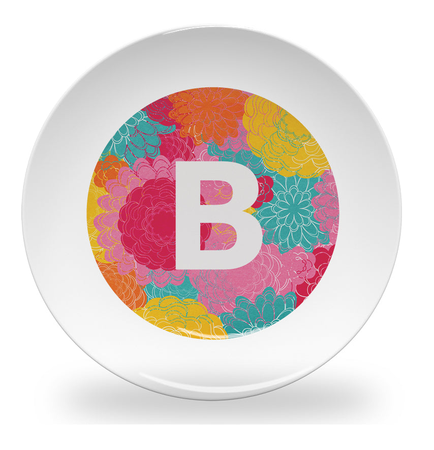Personalized kids plate – flower alphabet learning design for girls | myartworkplate.com – side angle