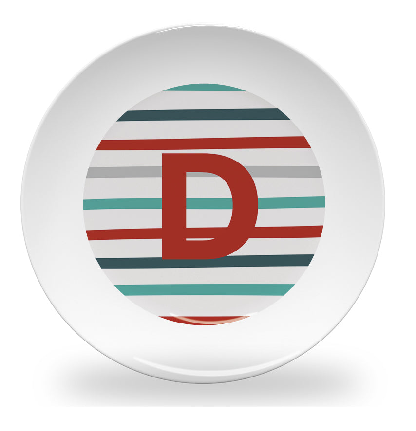 Personalized kids plate – pinstripe alphabet learning design | myartworkplate.com – size guide