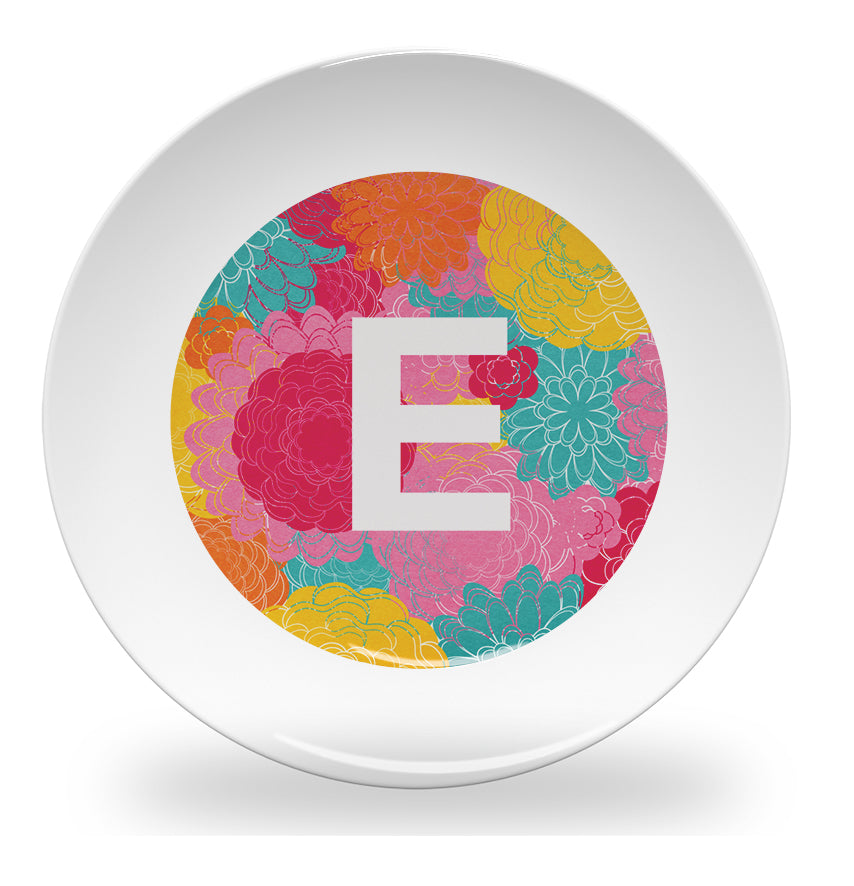 Personalized kids plate – flower alphabet learning design for girls | myartworkplate.com – colour options
