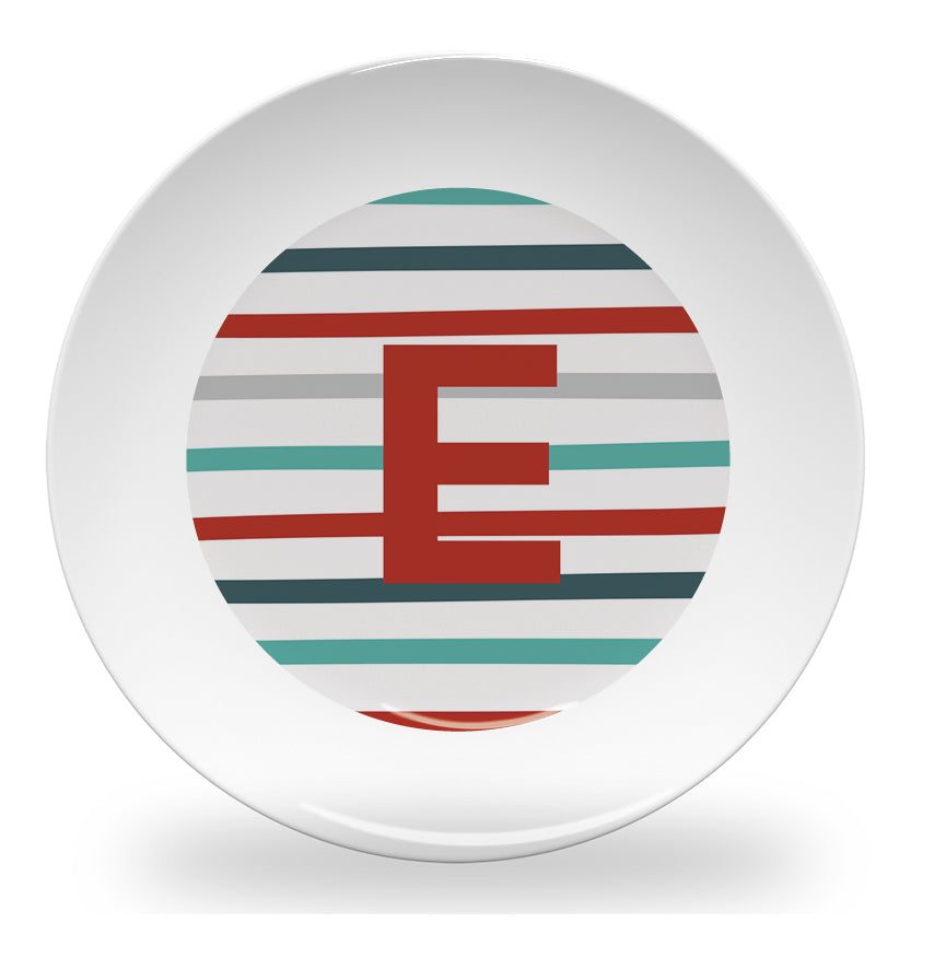 Personalized kids plate – pinstripe alphabet learning design | myartworkplate.com – colour options