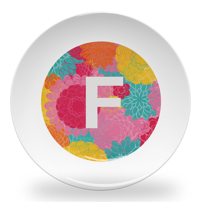 Personalized kids plate – flower alphabet learning design for girls | myartworkplate.com – back view